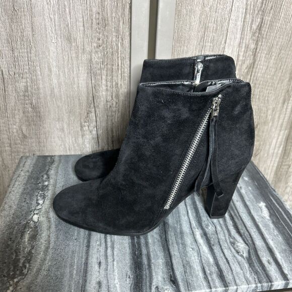 Sam Edelman Suede Booties Heeled Zippers Black Color Sadee Size 9.5 - Picture 2 of 9